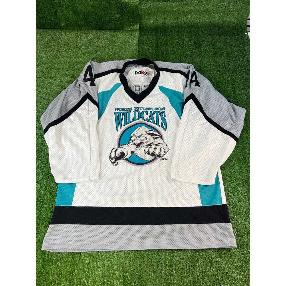 Bakka North Pittsburgh Wildcats Hockey Jersey Mens Large White Y2K Anderson 14